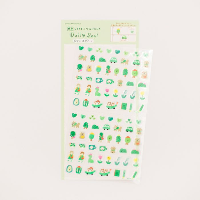 Furukawashiko Daily Seal Sticker Sheet - Watashi Biyori - Outing Green