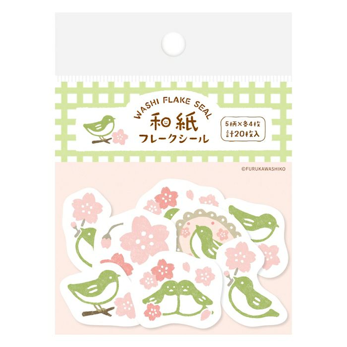 Furukawashiko Flake Stickers - Cherry Blossoms and Japanese Warbler