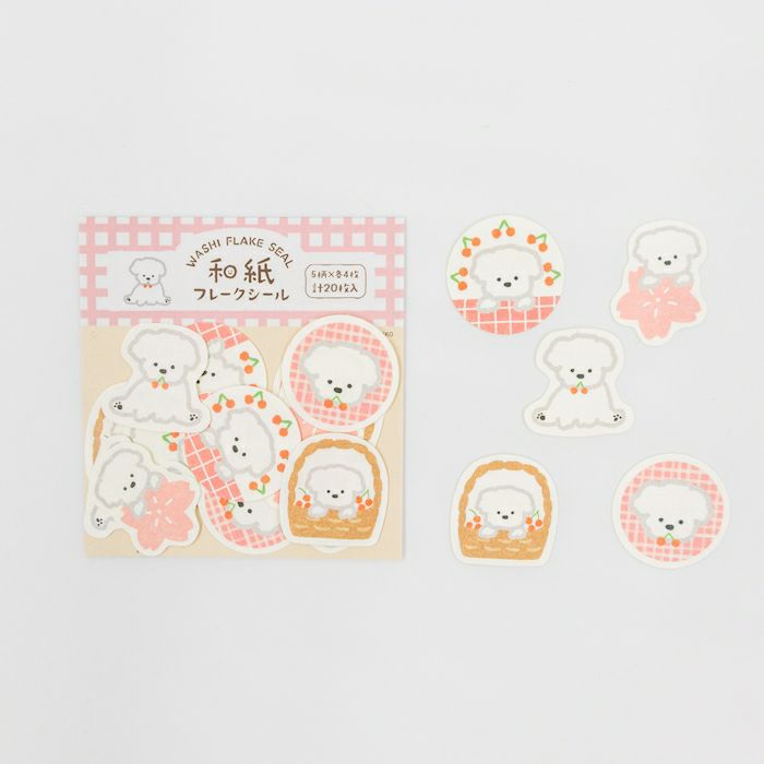 Furukawashiko Flake Stickers - Cherry Blossoms and White Dog