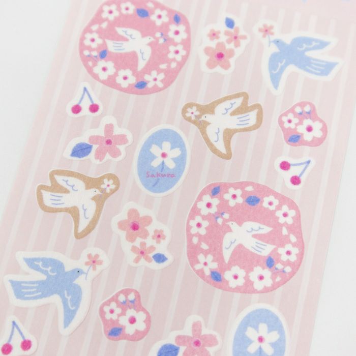 Furukawashiko Sticker Sheet - Cherry Blossom and White Bird