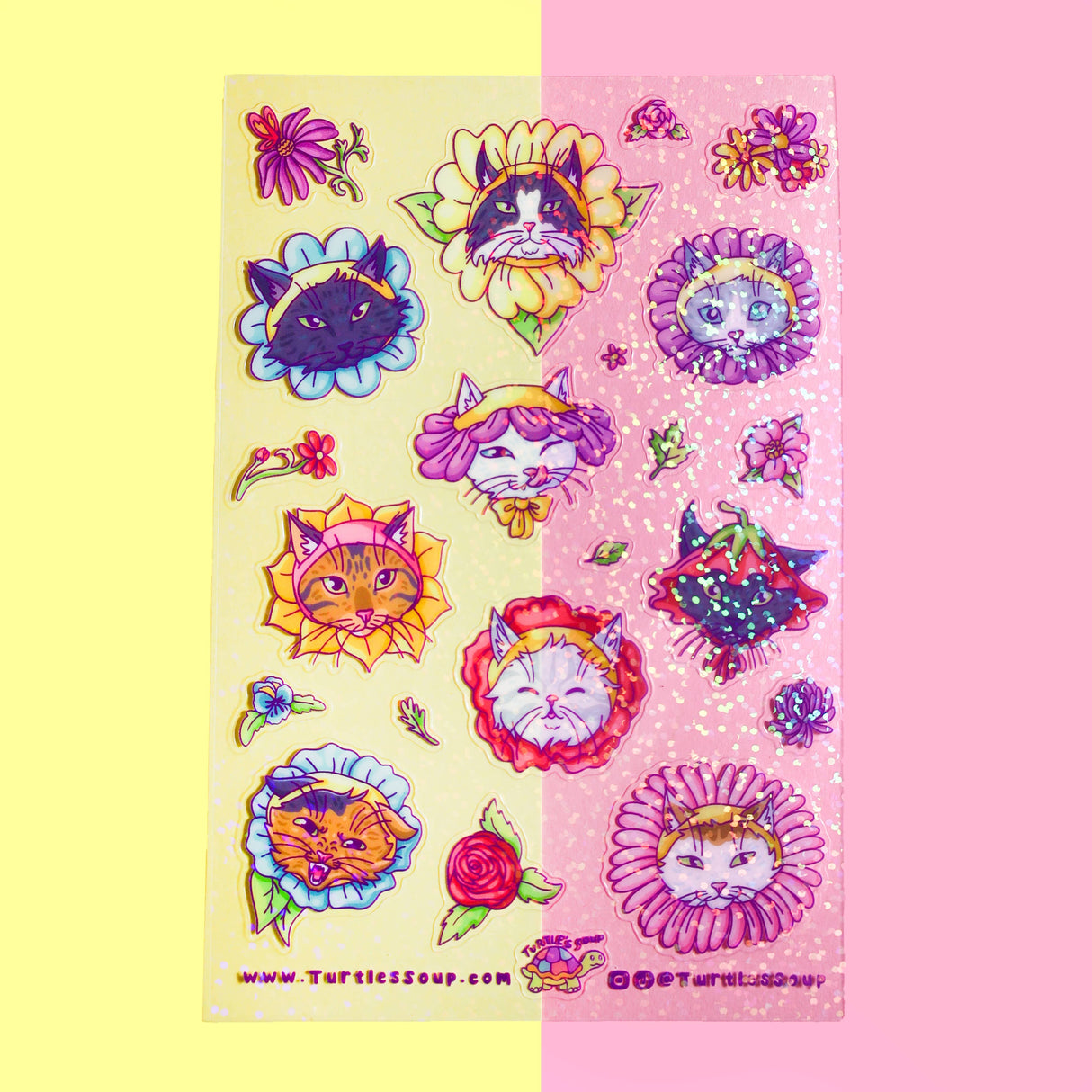 Flower Kitties Cute Cat Art Stationery Vinyl Sticker Sheet