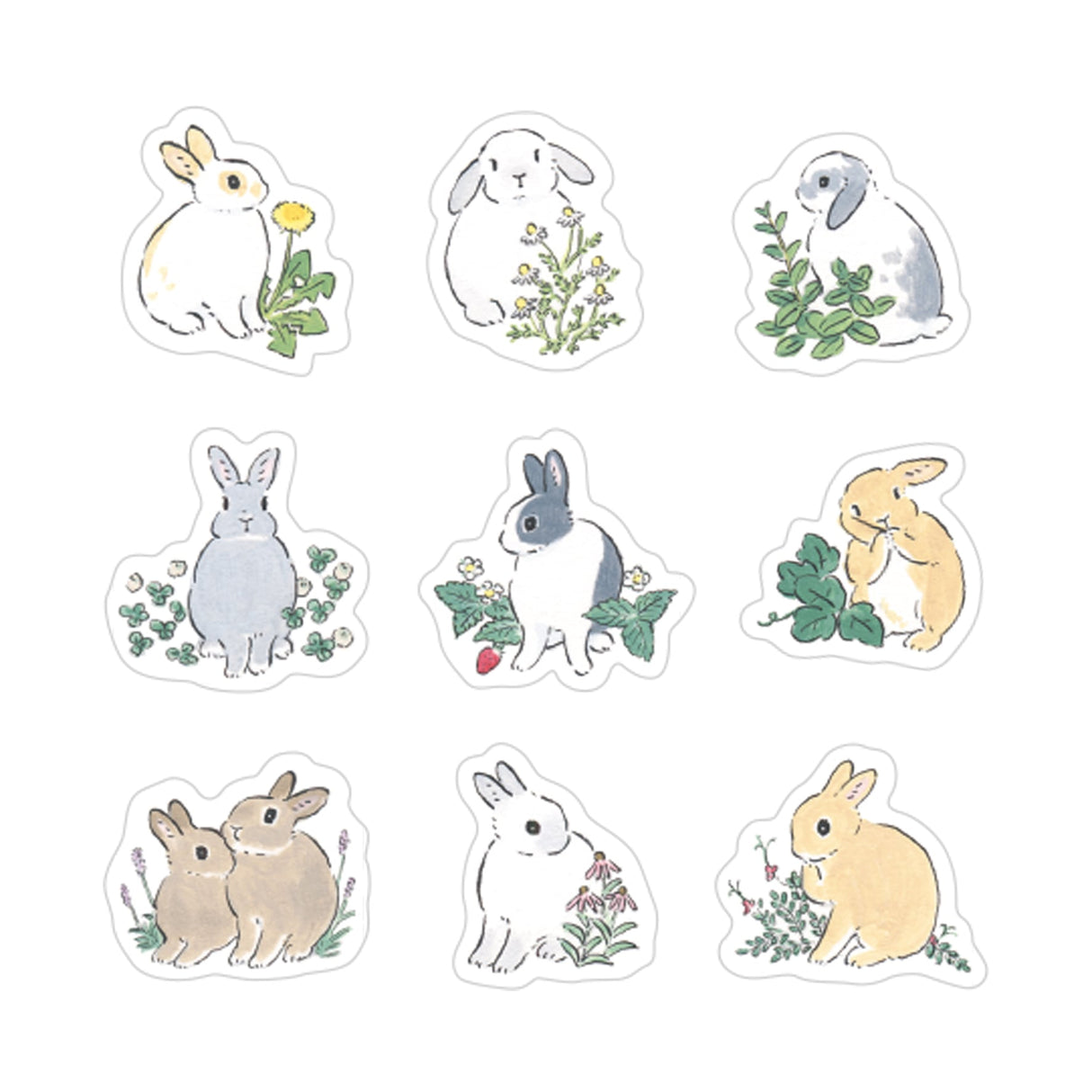 Papier Platz Schinako Moriyama Flake Stickers - Rabbits and Wildflowers