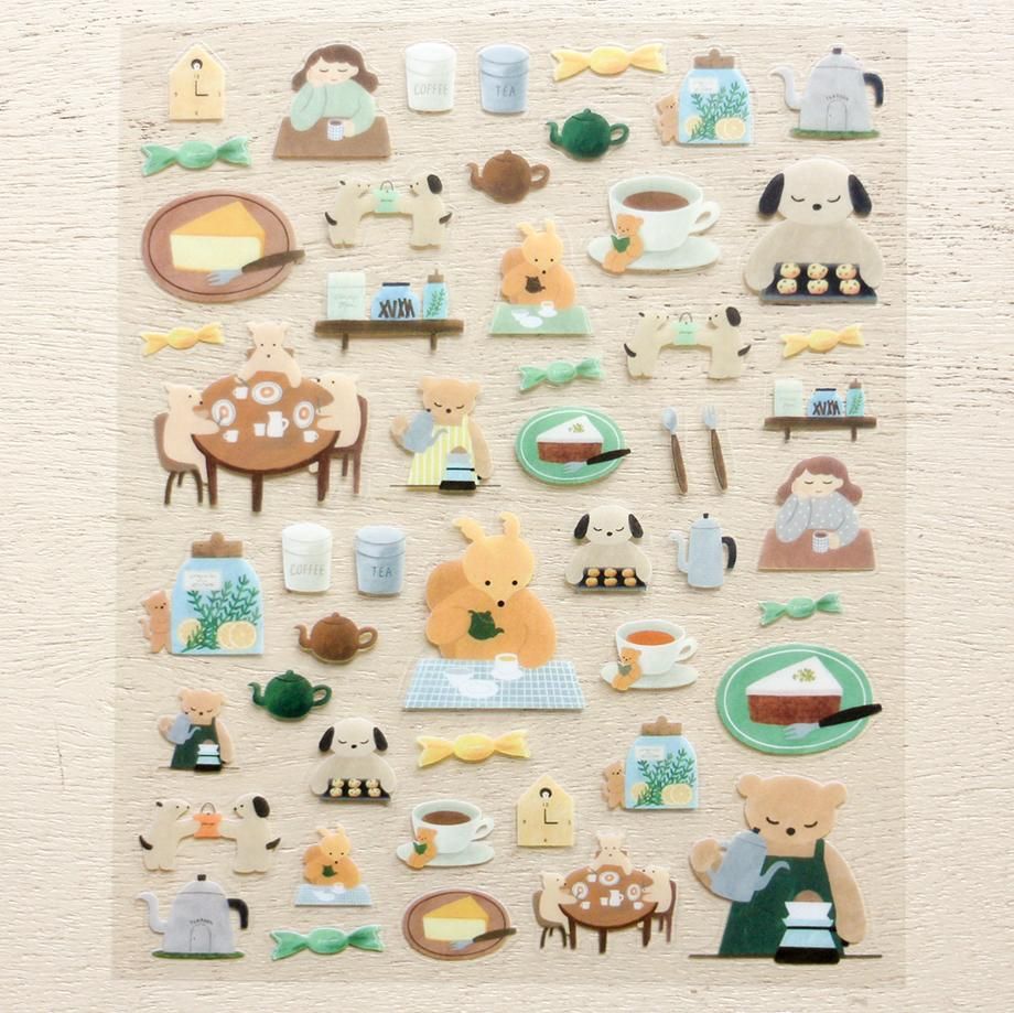 Hyogensha Cozyca Mariko Fukuoka Sticker Sheet - Tea Time