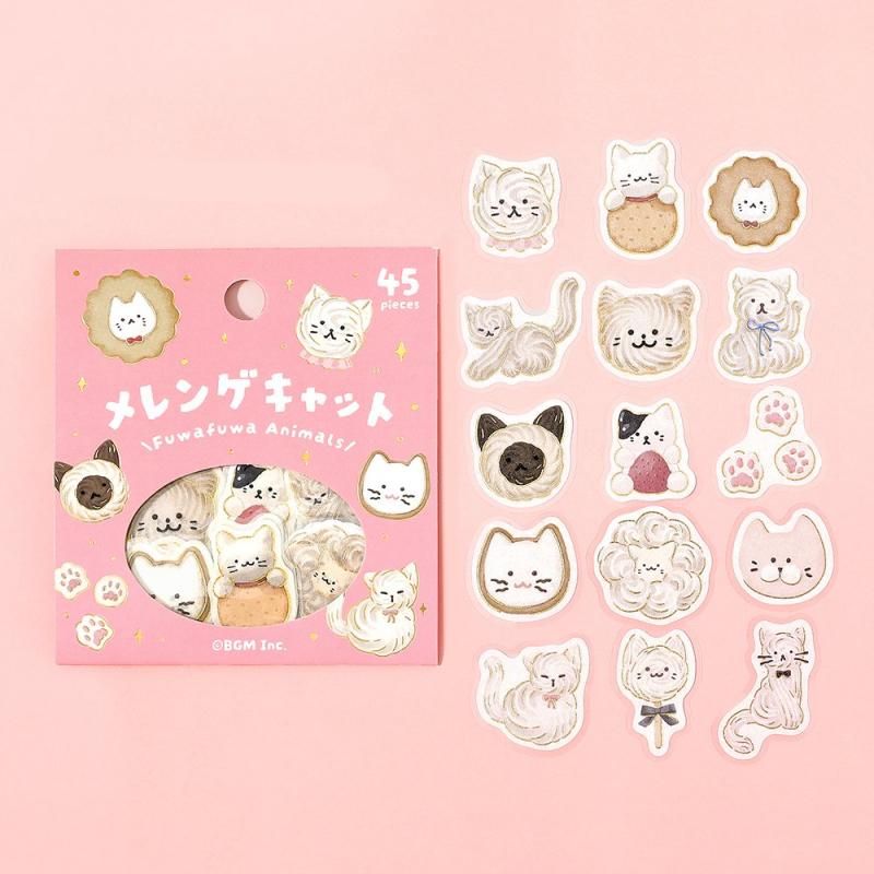 BGM Planner Sticker Flakes - Fuwafuwa Animals - Meringue Cat