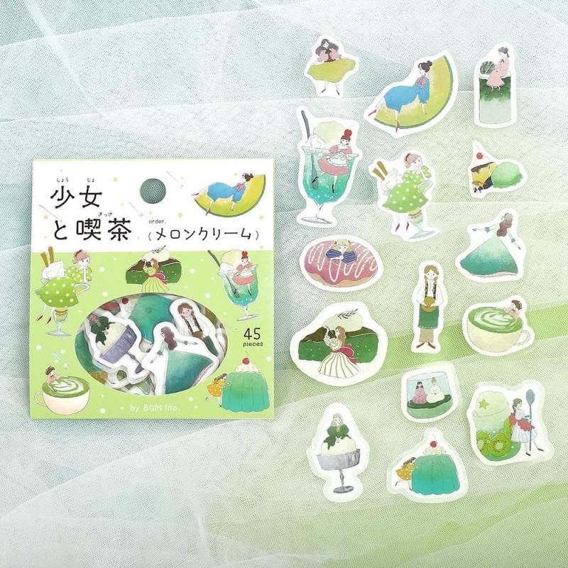 BGM Planner Sticker Flakes - A Girl and a Coffee Shop - Melon Cream