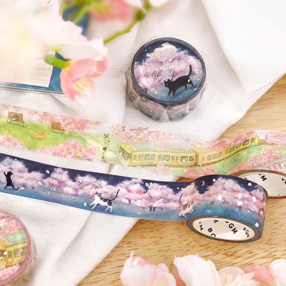 BGM Washi Tape - Sakura Limited - Cats and Light Flowers (Limited Edition)