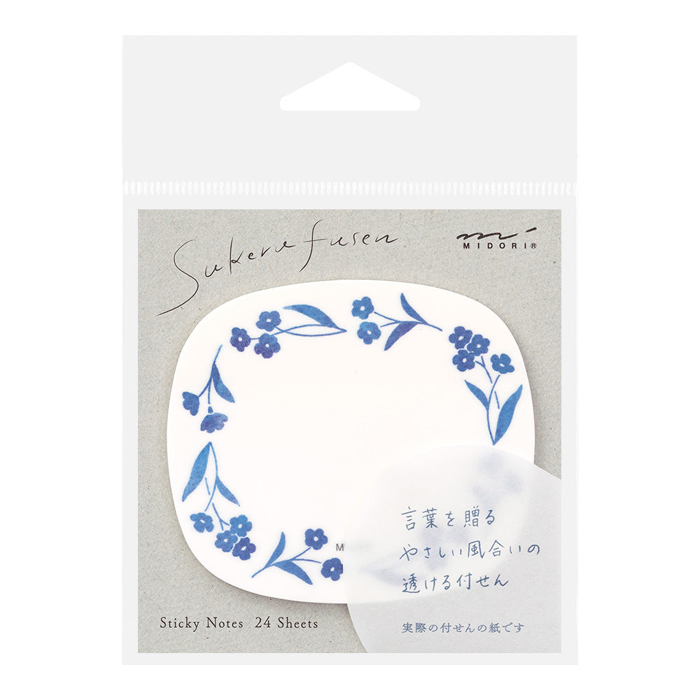 Midori Sticky Notes - Transparent - Blue Flowers