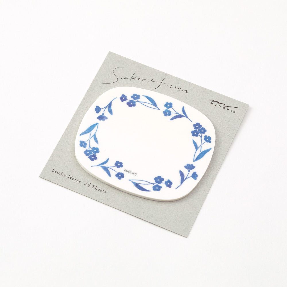 Midori Sticky Notes - Transparent - Blue Flowers