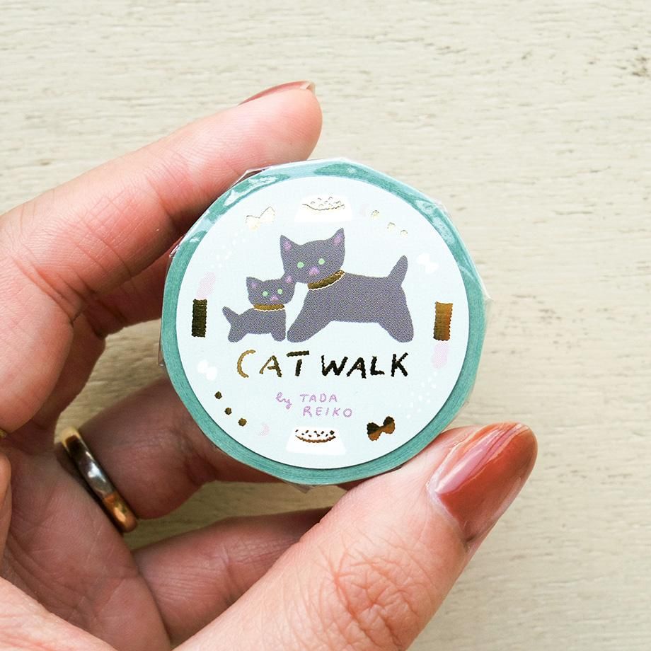 Hyogensha Cozyca Tada Reiko Foil-Stamped Masking Tape - Cat Walk