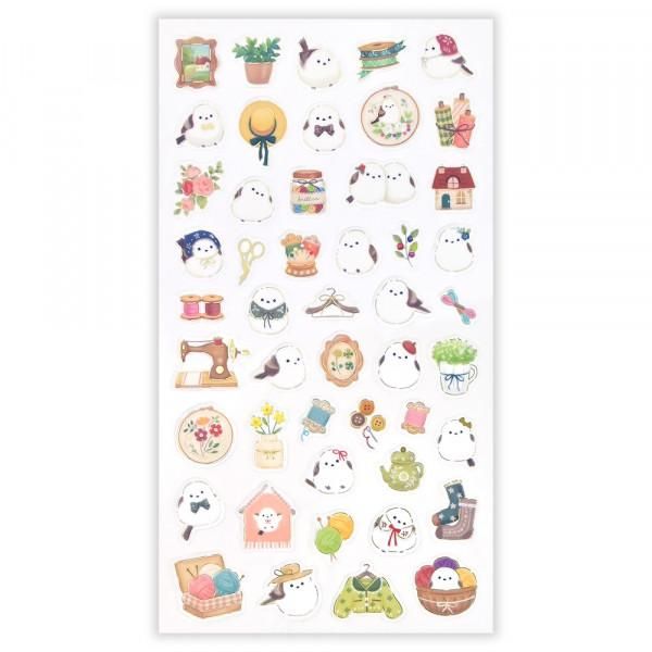 NB Large Clear Sticker - Mattari - Long-tailed Tit and Sewing