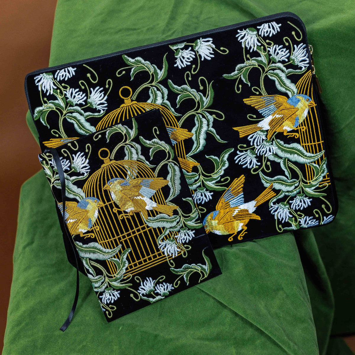 CoraCreaCrafts Bird Embroidered Notebook & Pouch