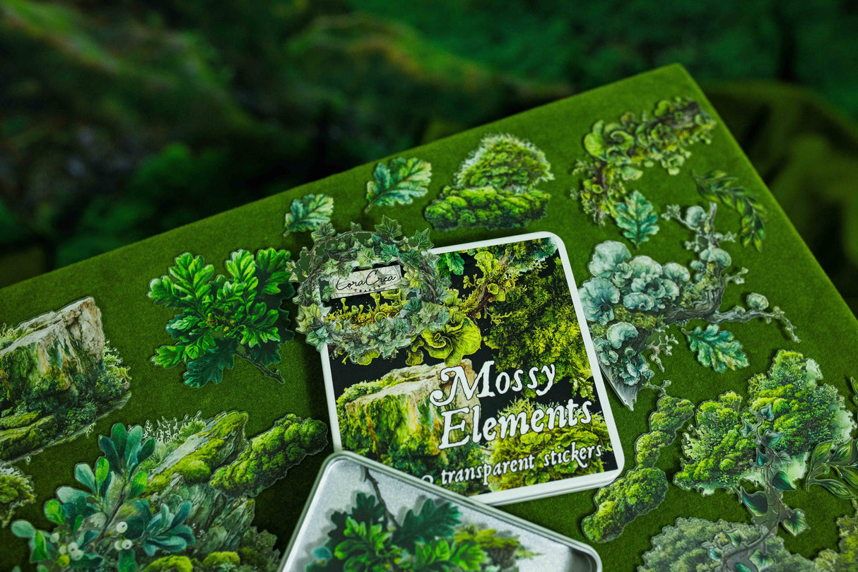 CoraCreaCrafts Mossy Elements Sticker Tin Box