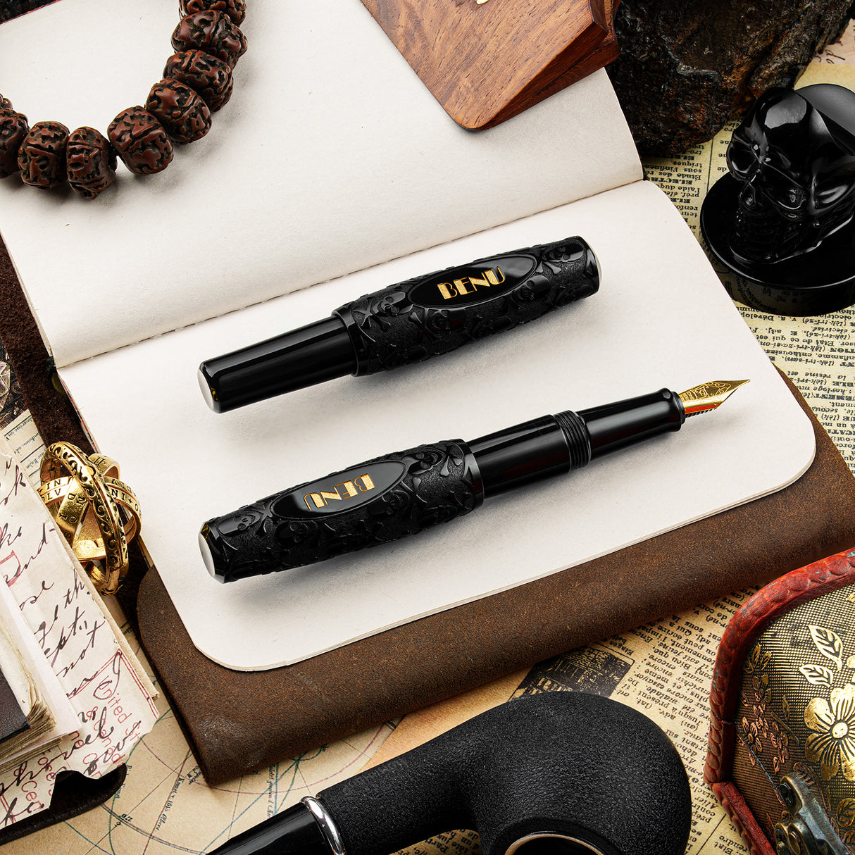 Benu Pixie Fountain Pen - Jolly Roger - Black