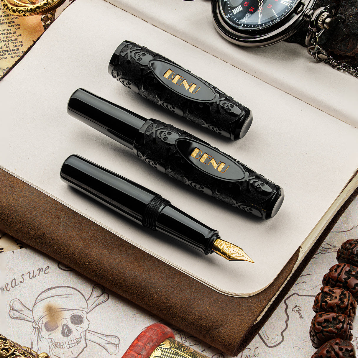 Benu Pixie Fountain Pen - Jolly Roger - Black