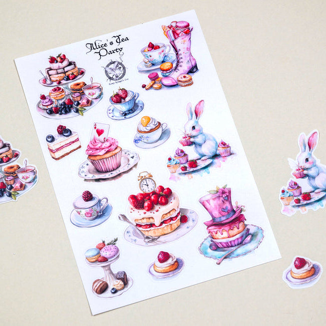 Atlas Stationers - CoraCreaCrafts Sticker Sheet - Alice's Tea Party - Stickers