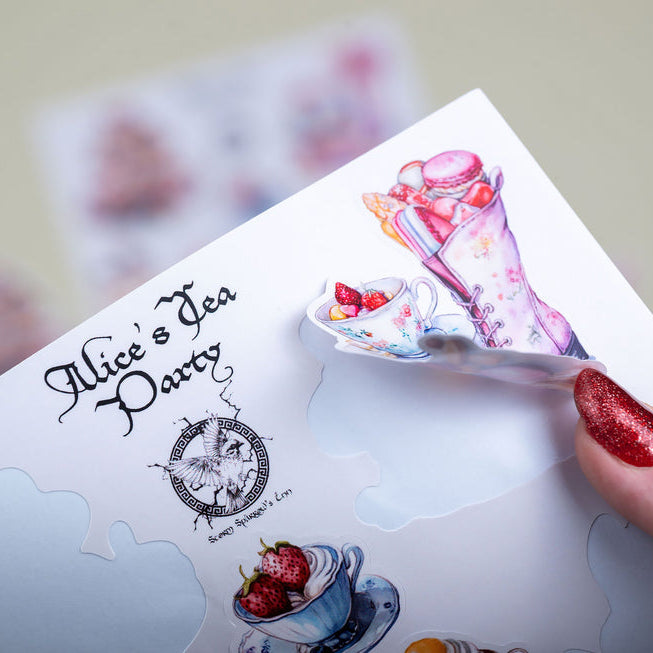 Atlas Stationers - CoraCreaCrafts Sticker Sheet - Alice's Tea Party - Stickers - Image 3