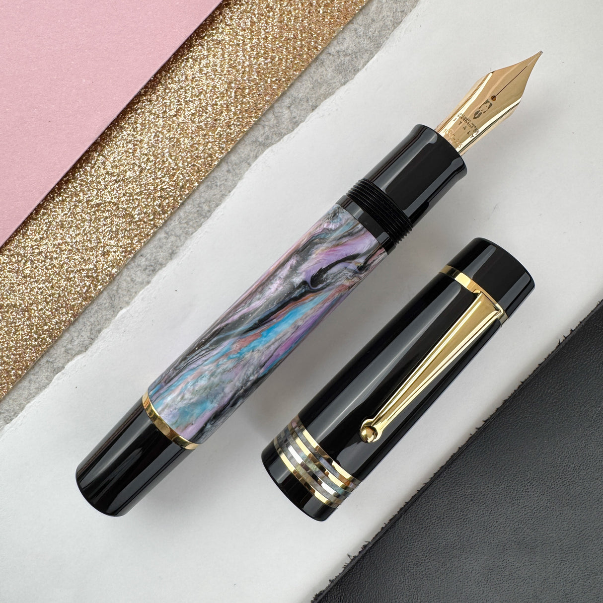 Delta DV Original Mid-Size Fountain Pen - Primary Manipulation 4.5 w/ Gold Trim & Orange Ebonite (Limited Edition)