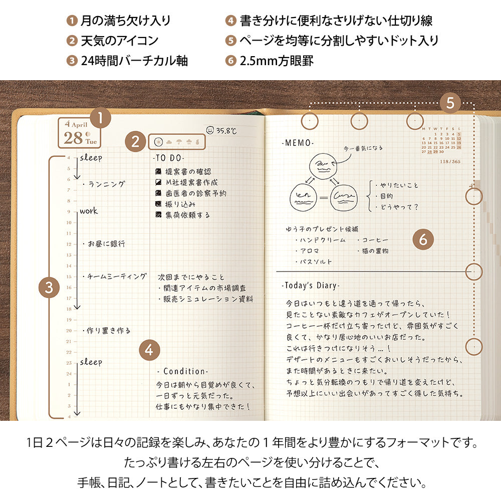 Midori Diary Hibino - A6 Size - Camel