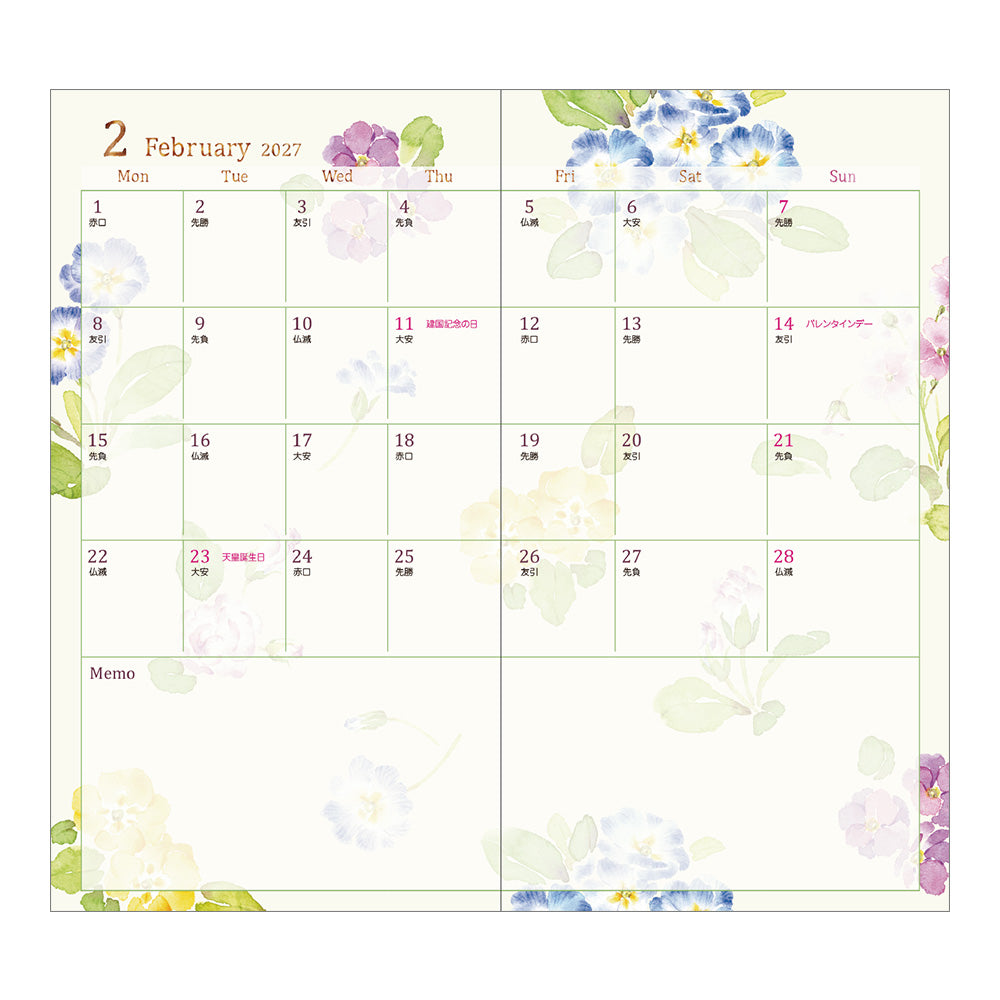 Midori Slim Pocket Diary - Country Time Flower
