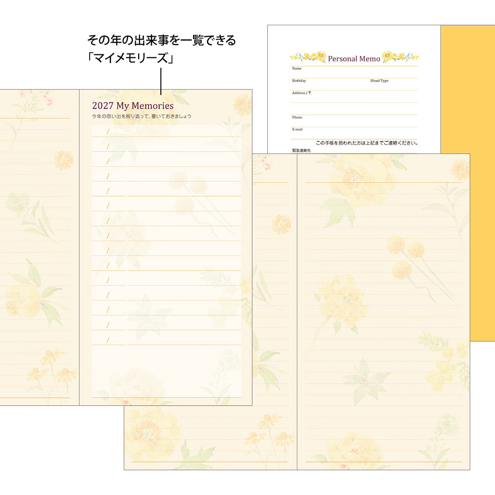 Midori Slim Pocket Diary - Country Time Flower