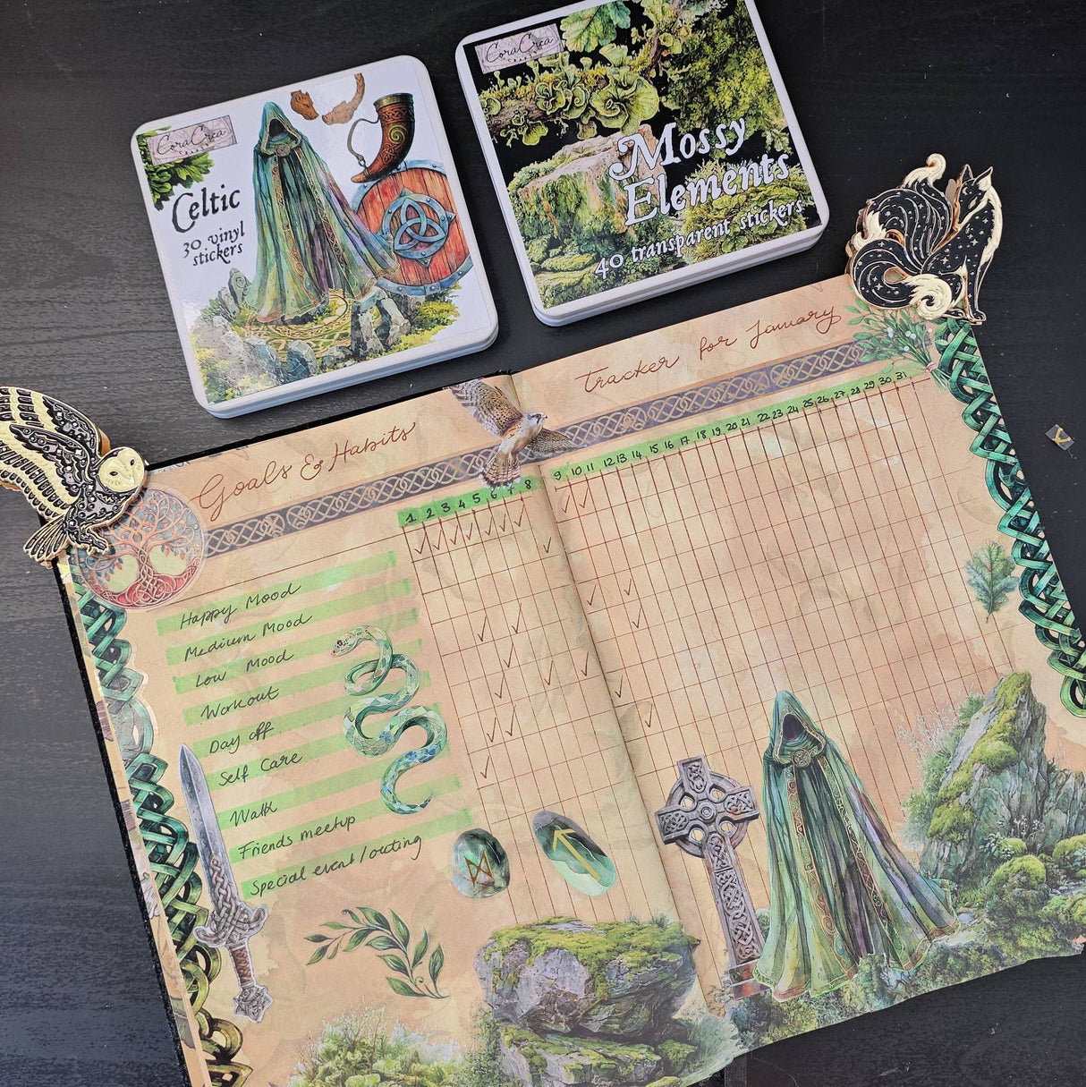 CoraCreaCrafts Mossy Elements Sticker Tin Box