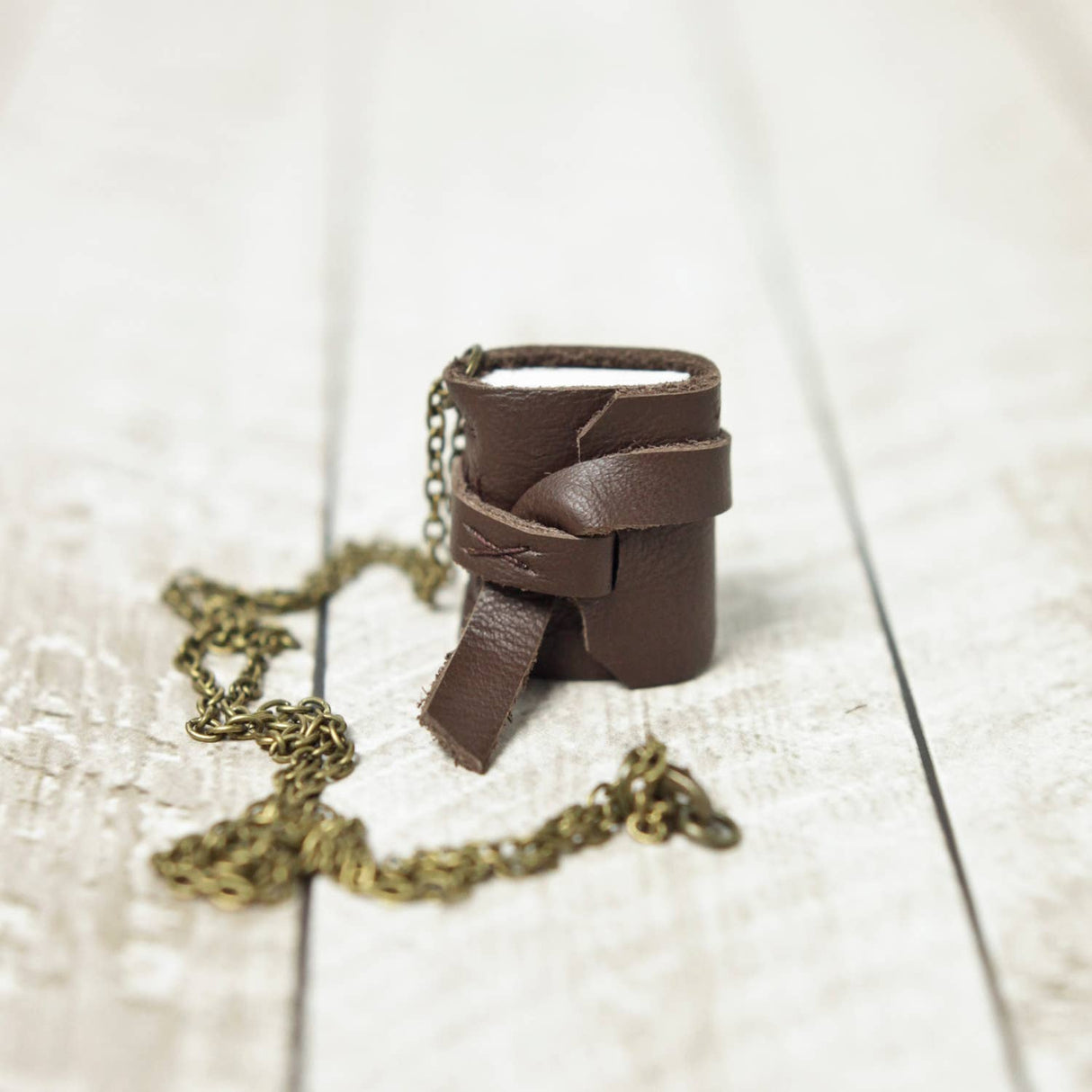 Mini Leather Journal Necklace: Copper / Bright White