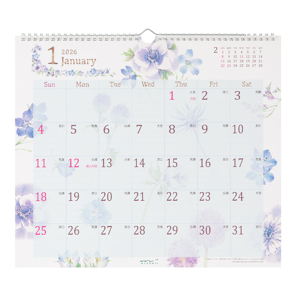 Midori Wall-Hanging Calendar - L - Country Time Flower
