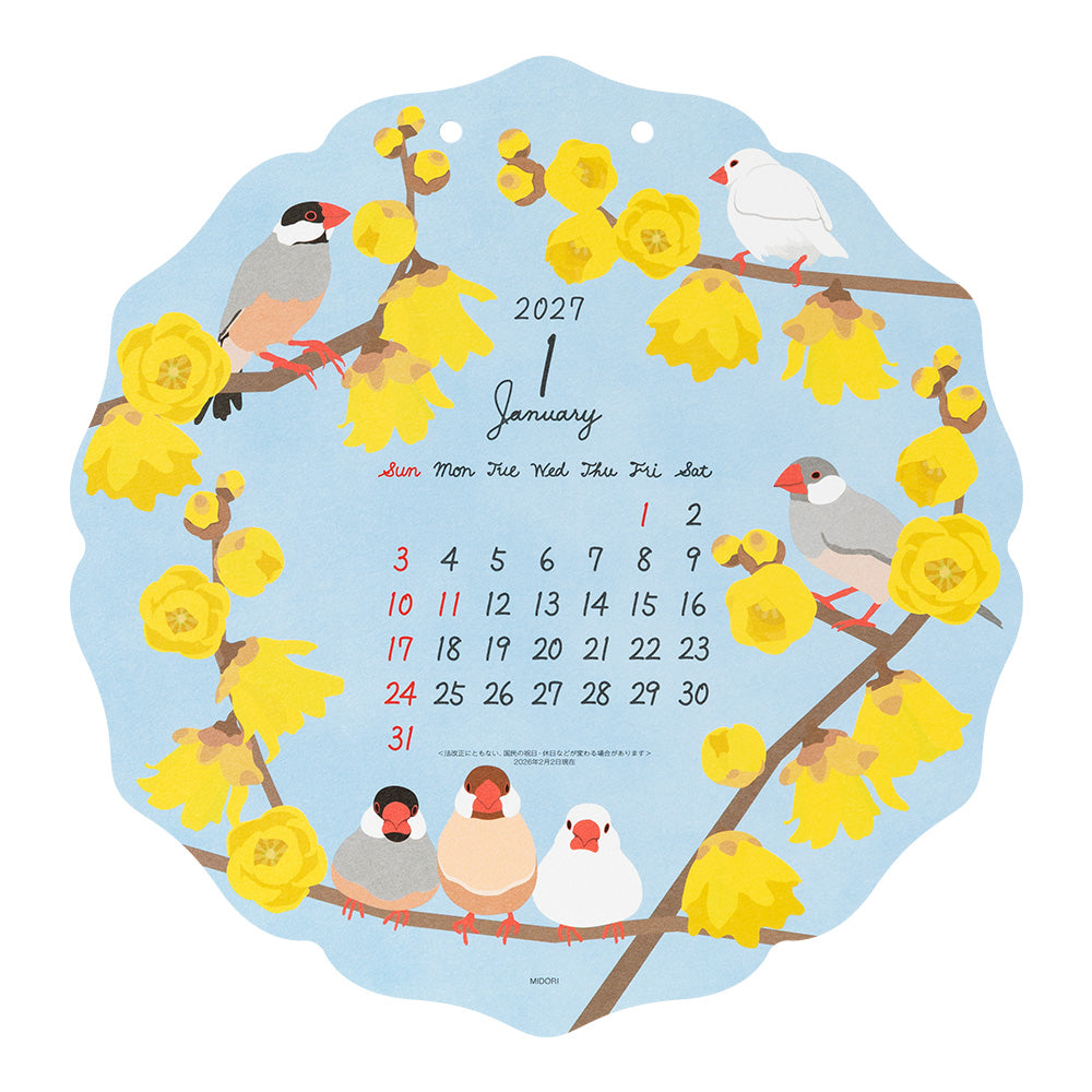 Midori Die-Cut Wall Calendar - Bird
