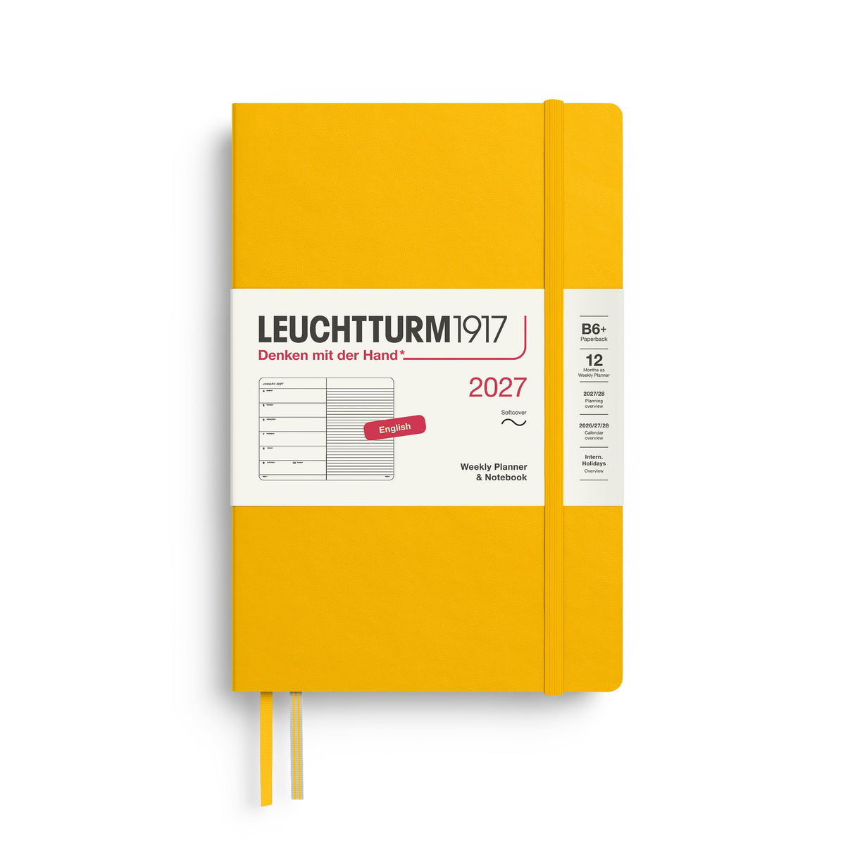 Weekly Planner & Notebook 2027, 12 Months, Ruled, English – Paperback (B6+) Softcover Sunflower