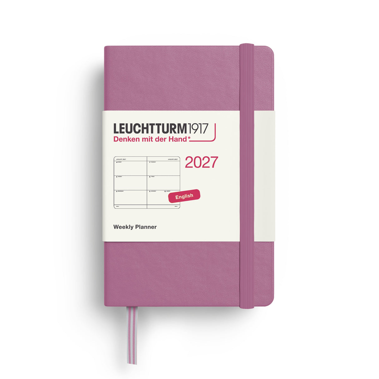 Weekly Planner 2027, 12 Months, English – Mini (A7) Hardcover Dusty Rose