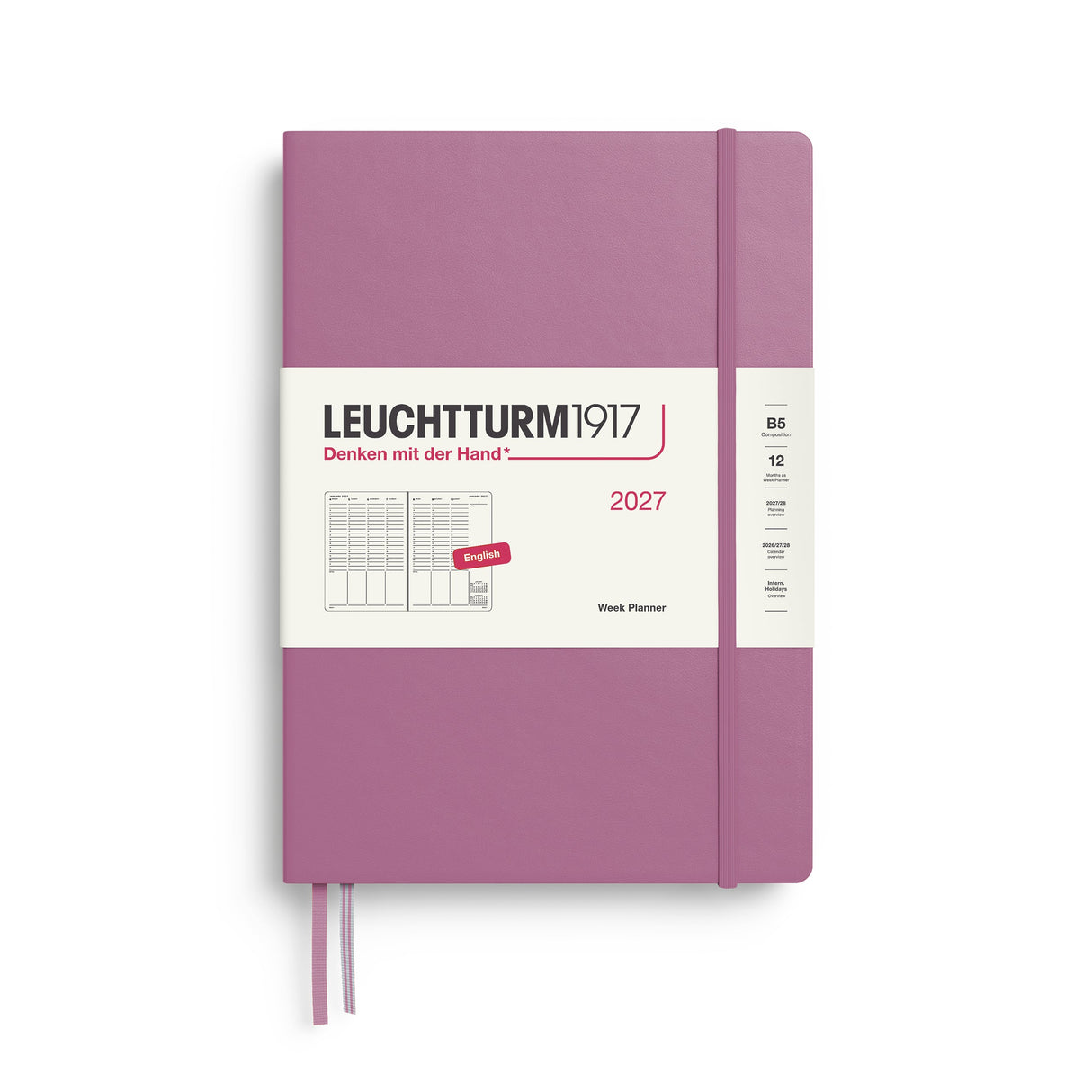 Week Planner 2027, 12 Months, English – Composition (B5) Hardcover Dusty Rose