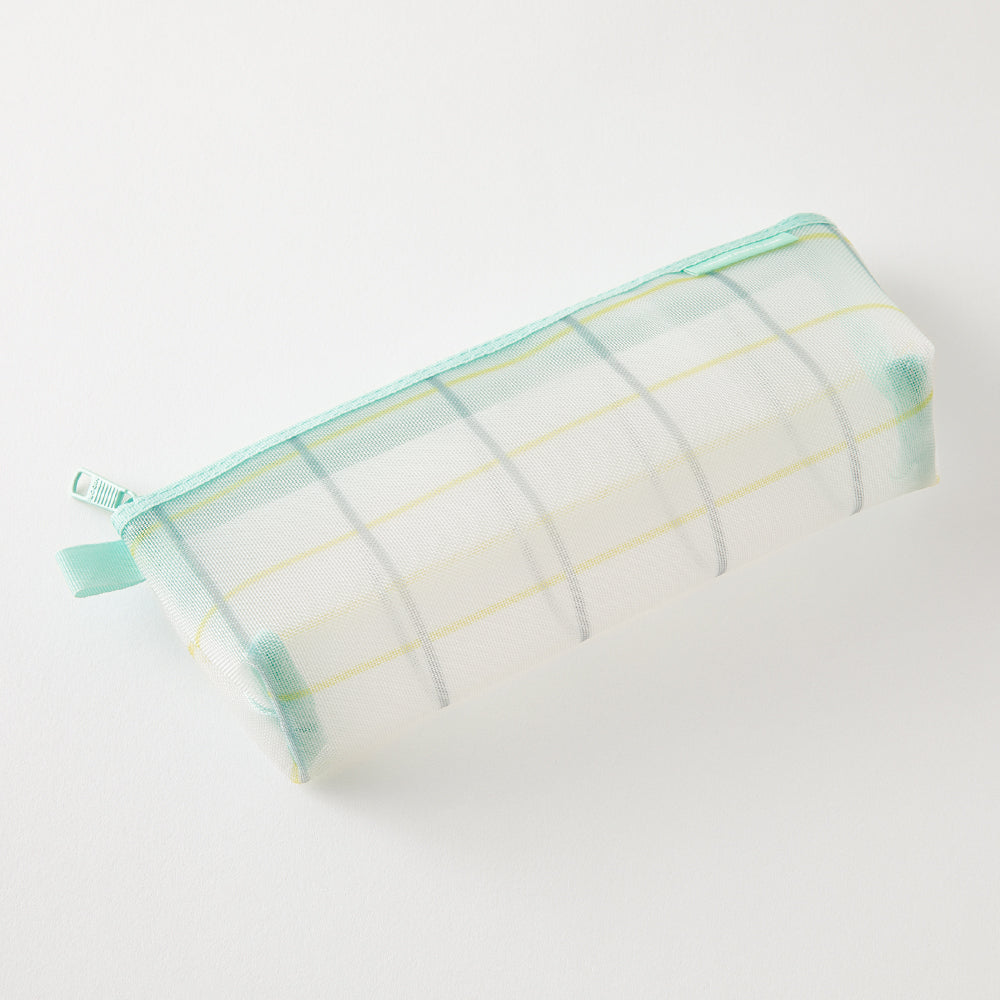 Midori Mesh Pen Case with Gusset - Check Green