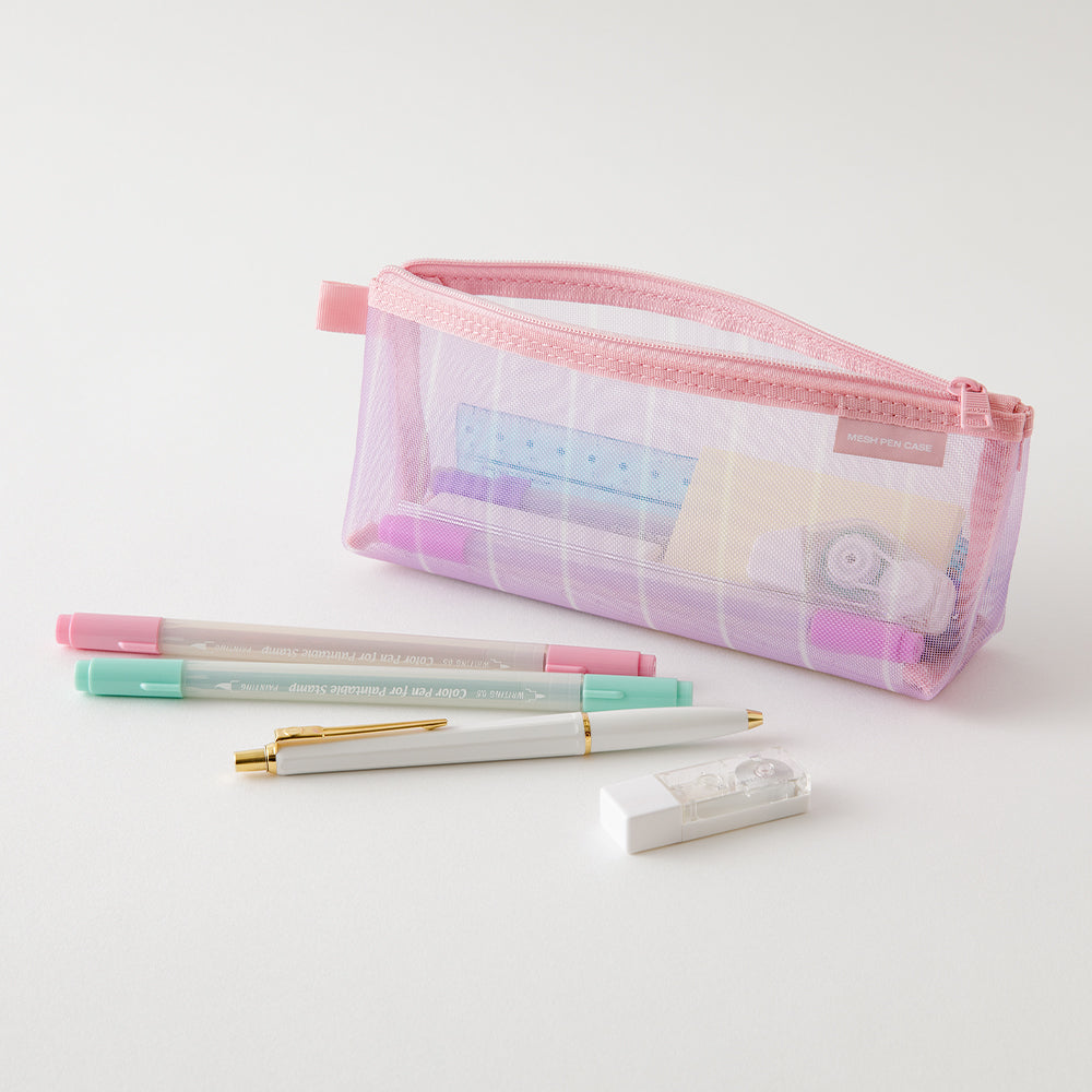 Midori Mesh Pen Case with Gusset - Stripe Purple