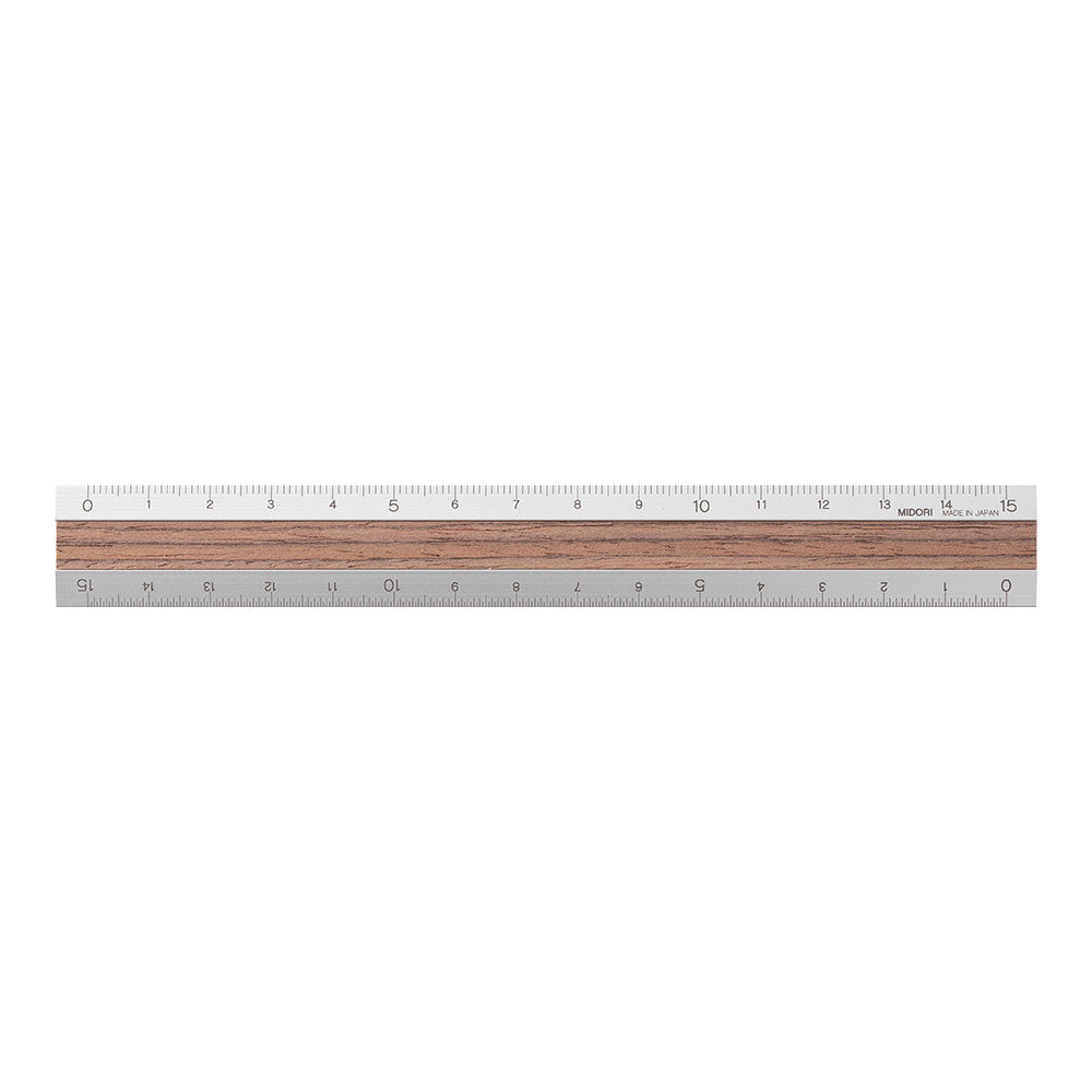 Midori Aluminum Wooden Ruler 15cm - Dark Brown