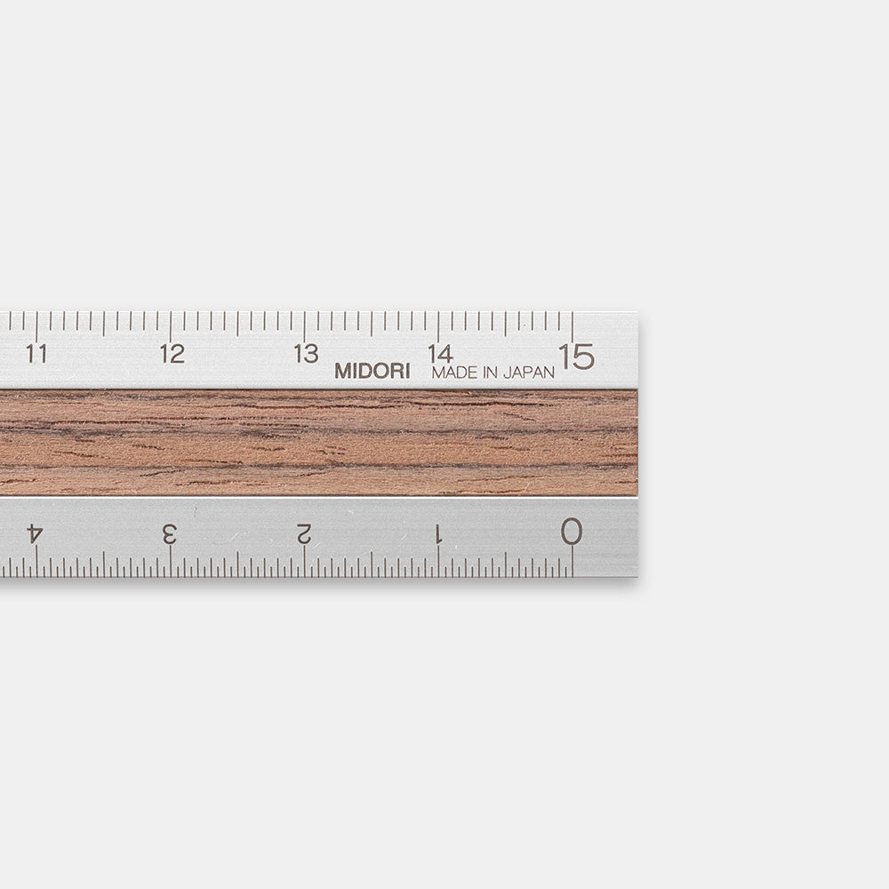 Midori Aluminum Wooden Ruler 15cm - Dark Brown