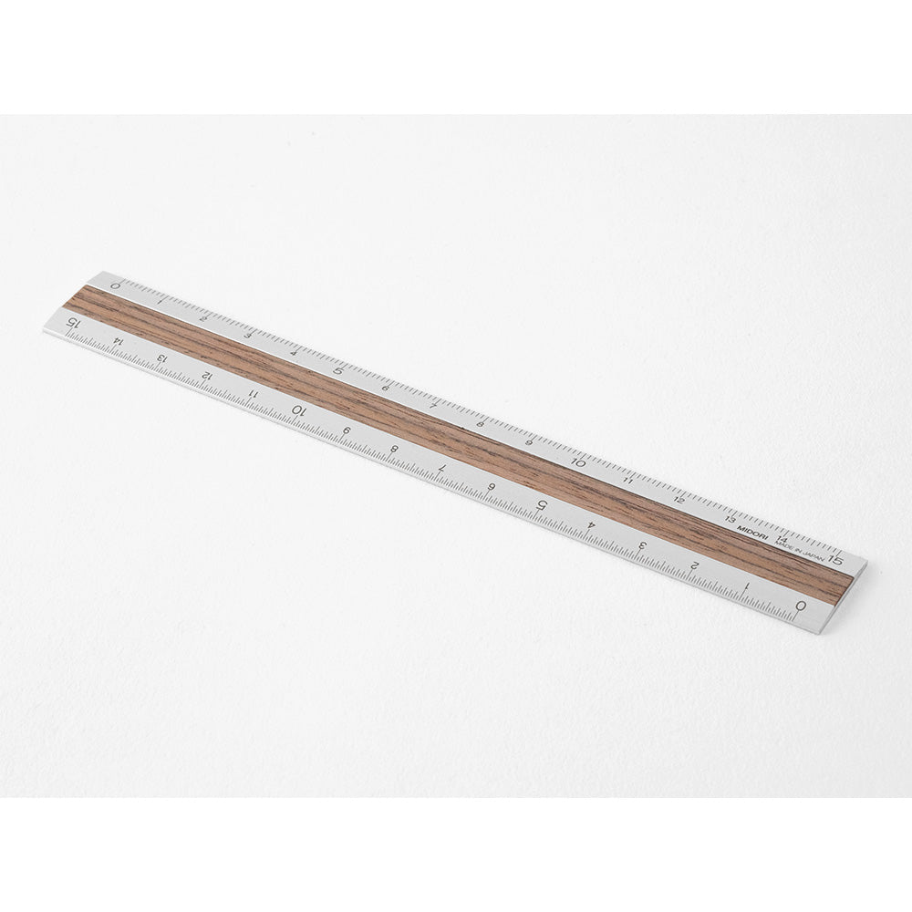 Midori Aluminum Wooden Ruler 15cm - Dark Brown