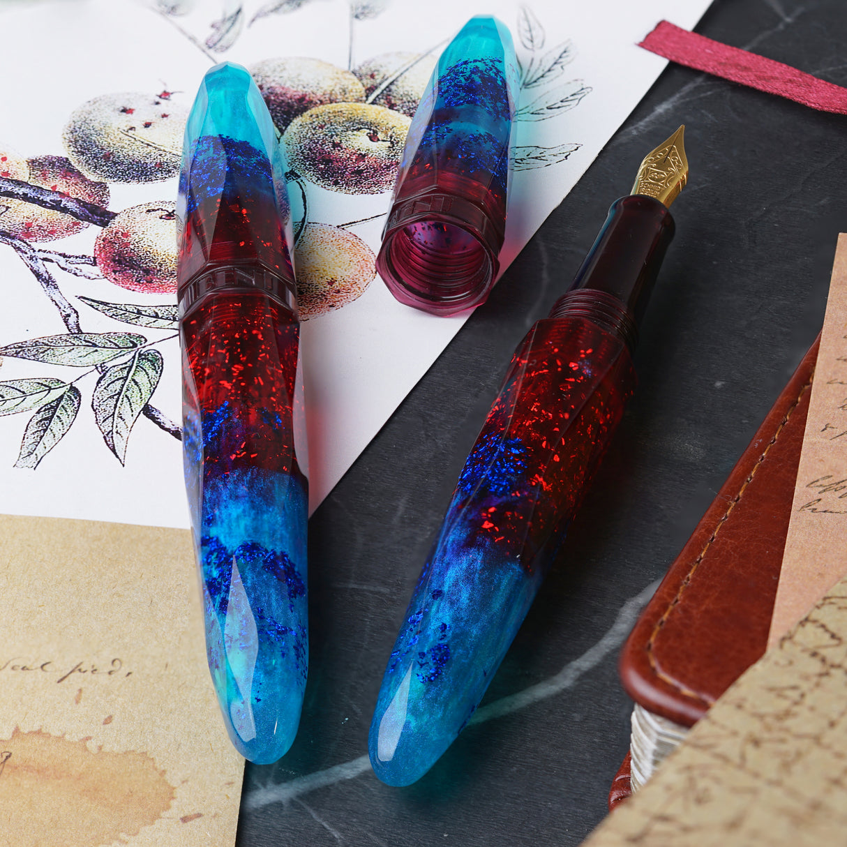 Benu Briolette Fountain Pen - Fiery Azure