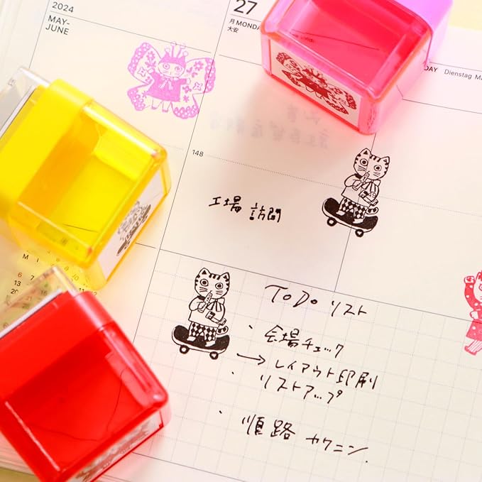 Sanby x Yumi Kitagishi Pre-Inked Stamp - Cat Duo