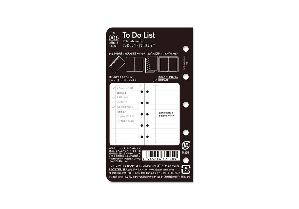 Plotter Refill Memo Pad - To Do List - Mini 5 Size