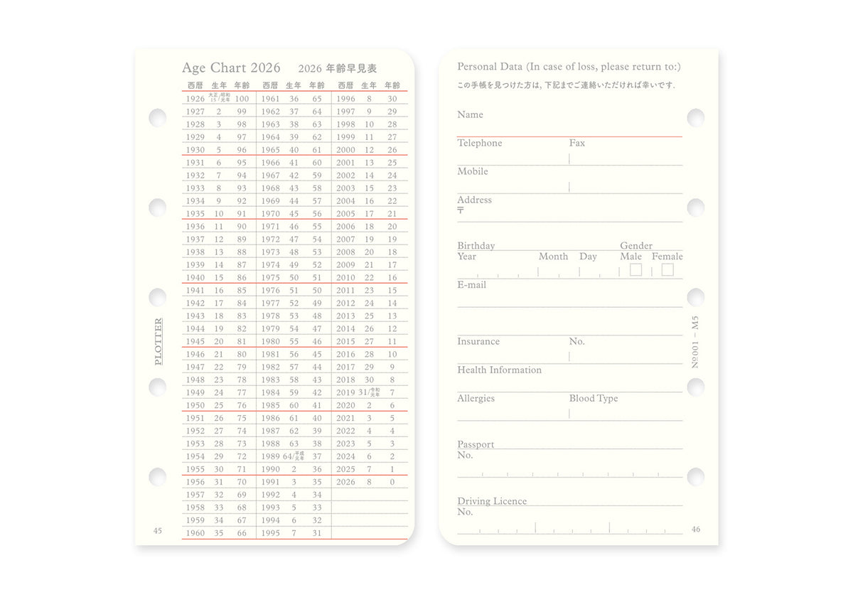 Plotter Monthly Schedule Refill 2026 - Mini 5 Size