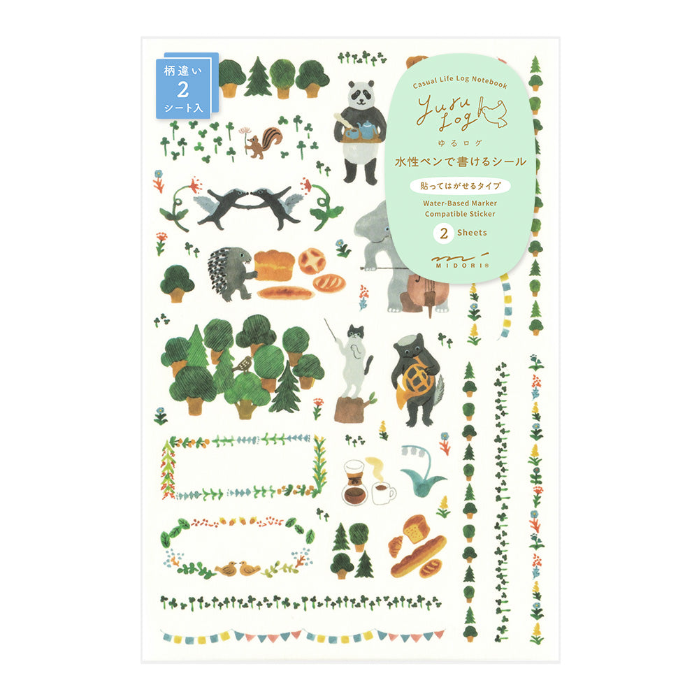 Midori Yuru Log Sticker 2 Sheets - Forest Animal