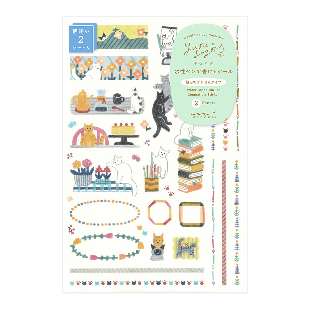 Midori Yuru Log Sticker 2 Sheets - Cat
