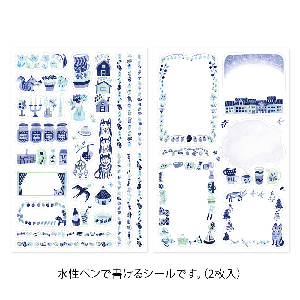 Midori Yuru Log Sticker 2 Sheets - Blue Nordic
