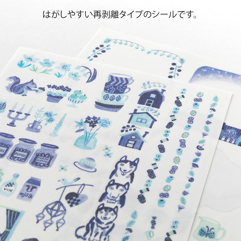 Midori Yuru Log Sticker 2 Sheets - Blue Nordic