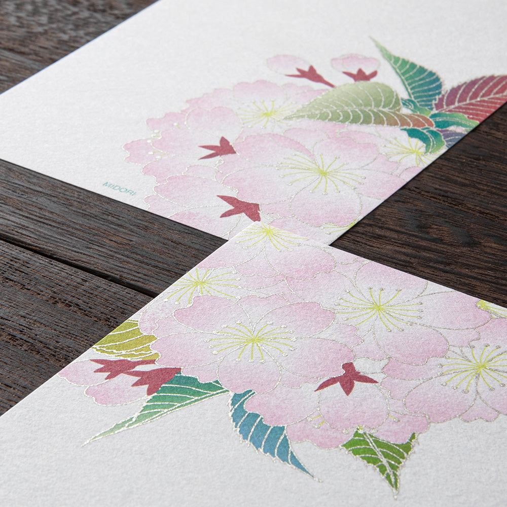 Midori Message Letter Pad - Silk-Printing Ball-Shaped Cherry Blossom