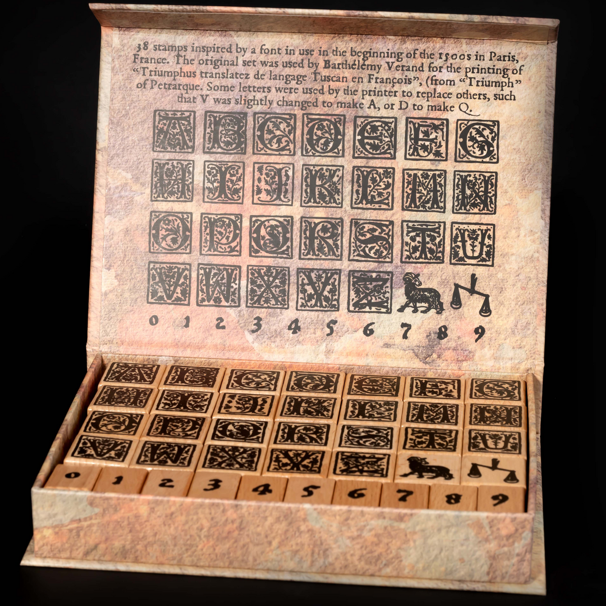 CoraCreaCrafts Wooden Stamp Set - Medieval Alphabet