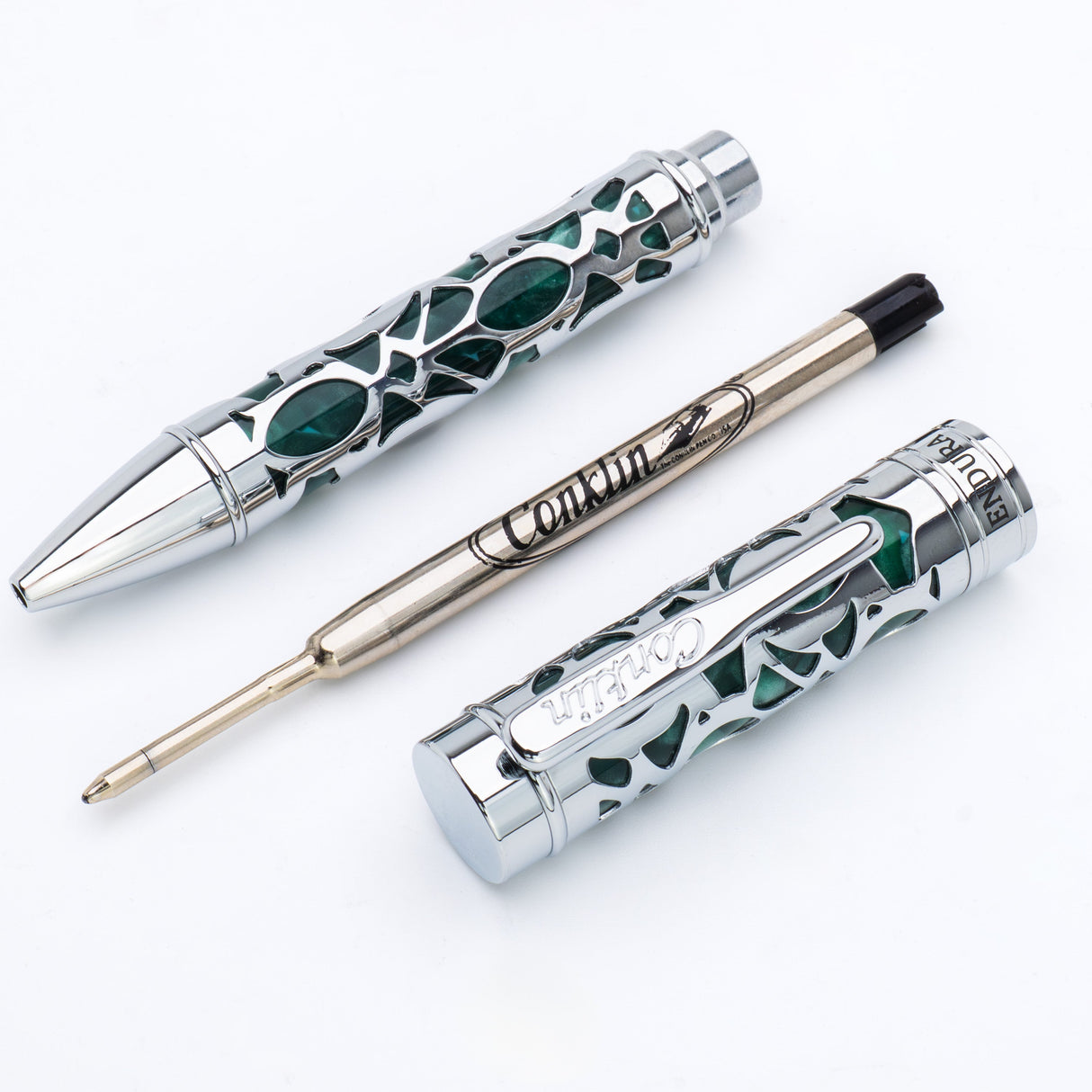 Conklin Endura Deco Crest Ballpoint Pen - Forest Green/Chrome refill