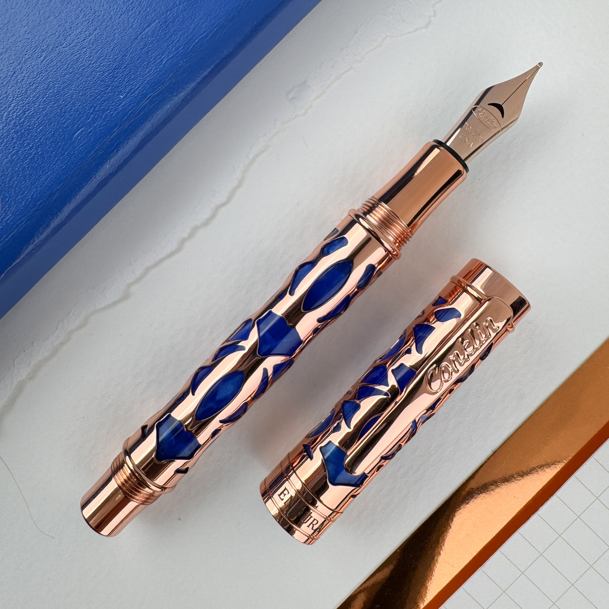 Conklin Endura Deco Crest Fountain Pen - Blue w/ Rosegold