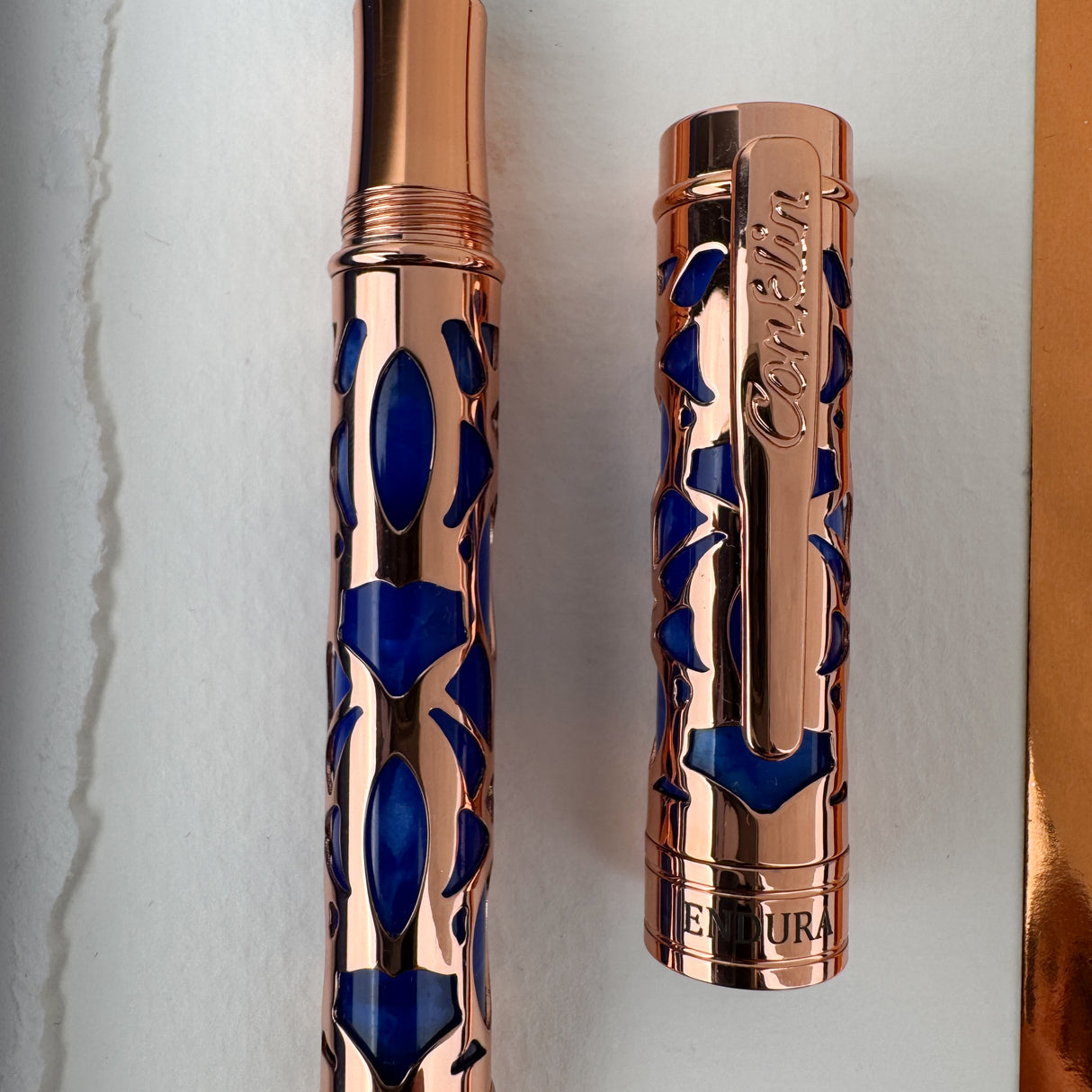 Conklin Endura Deco Crest Fountain Pen - Blue w/ Rosegold
