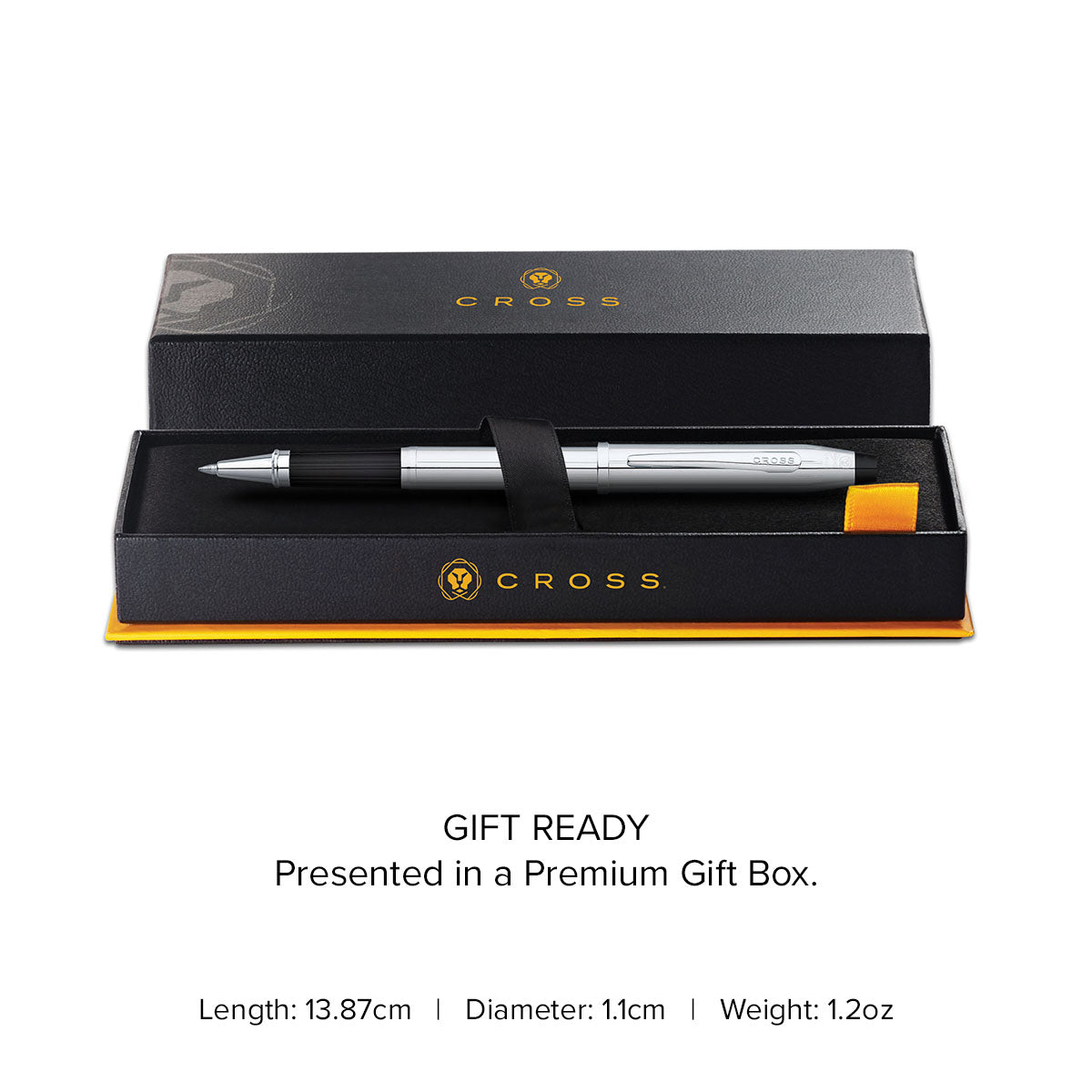 Century II Lustrous Chrome Rollerball Pen - gift box and specs